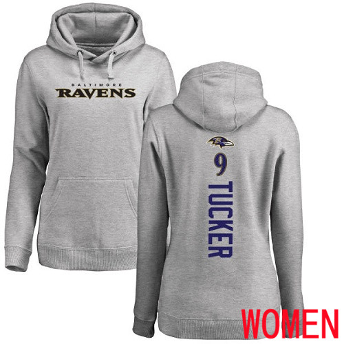 Baltimore Ravens Ash Women Justin Tucker Backer NFL Football #9 Pullover Hoodie Sweatshirt->baltimore ravens->NFL Jersey